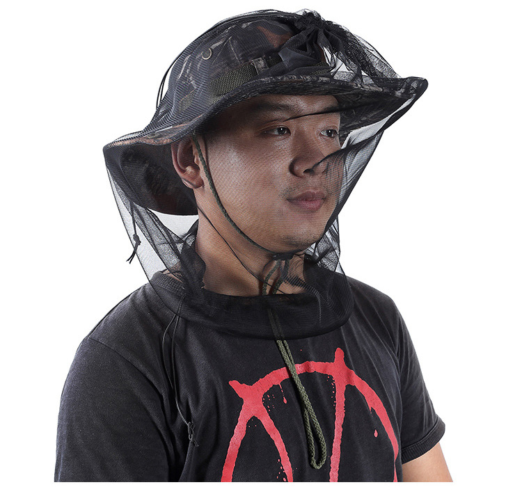Outdoor Survival Anti Mosquito Bug Net Headgear Fishing Hat With Net Mesh Head Fisherman Hat Breathable Sunshade Mask Black (pack of 4)