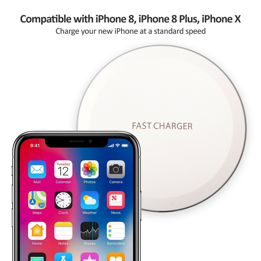 Ultra Thin Desktop QI Wireless Charger Mini Charging Pad for iPhone XS MAX XR X 8 Plus Samsung Note 9 S9 S8 Xiaomi white 5w