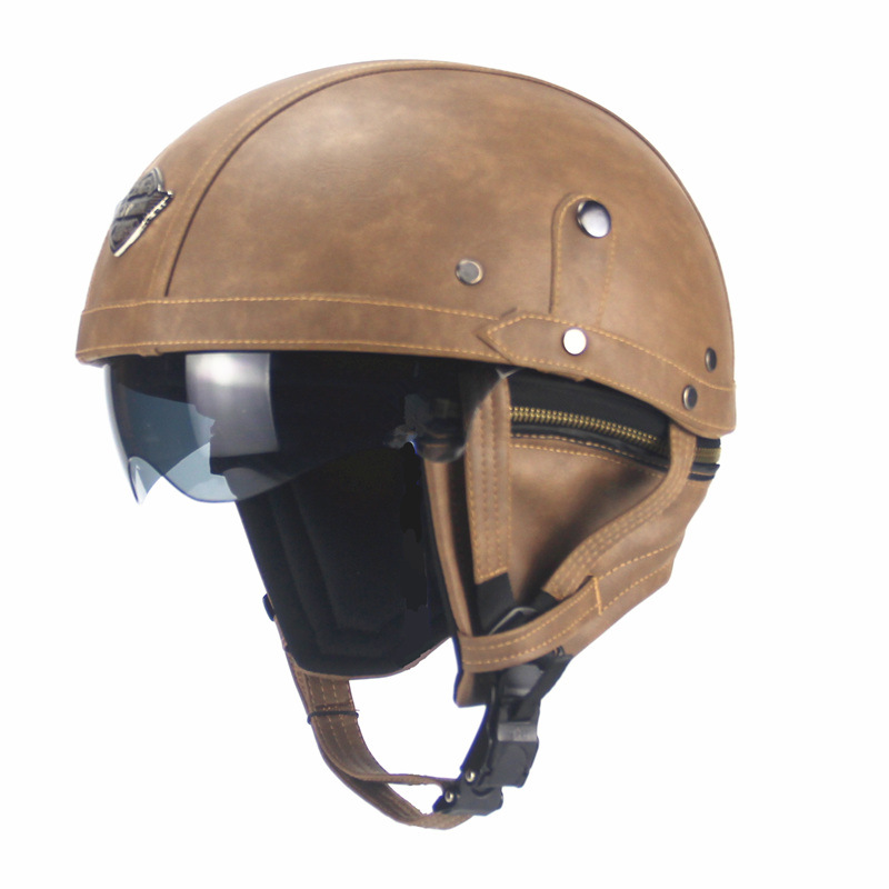 Unisex Leather Helmets for Motorcycle Retro Half Cruise Helmet