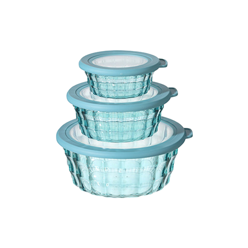3 Pack Salad Bowls With Lids, Reusable Round Stackable Clear Plastic Sealed Container, Kitchen Food Storage Containers For Cereal Oatmeal Food Fruits blue