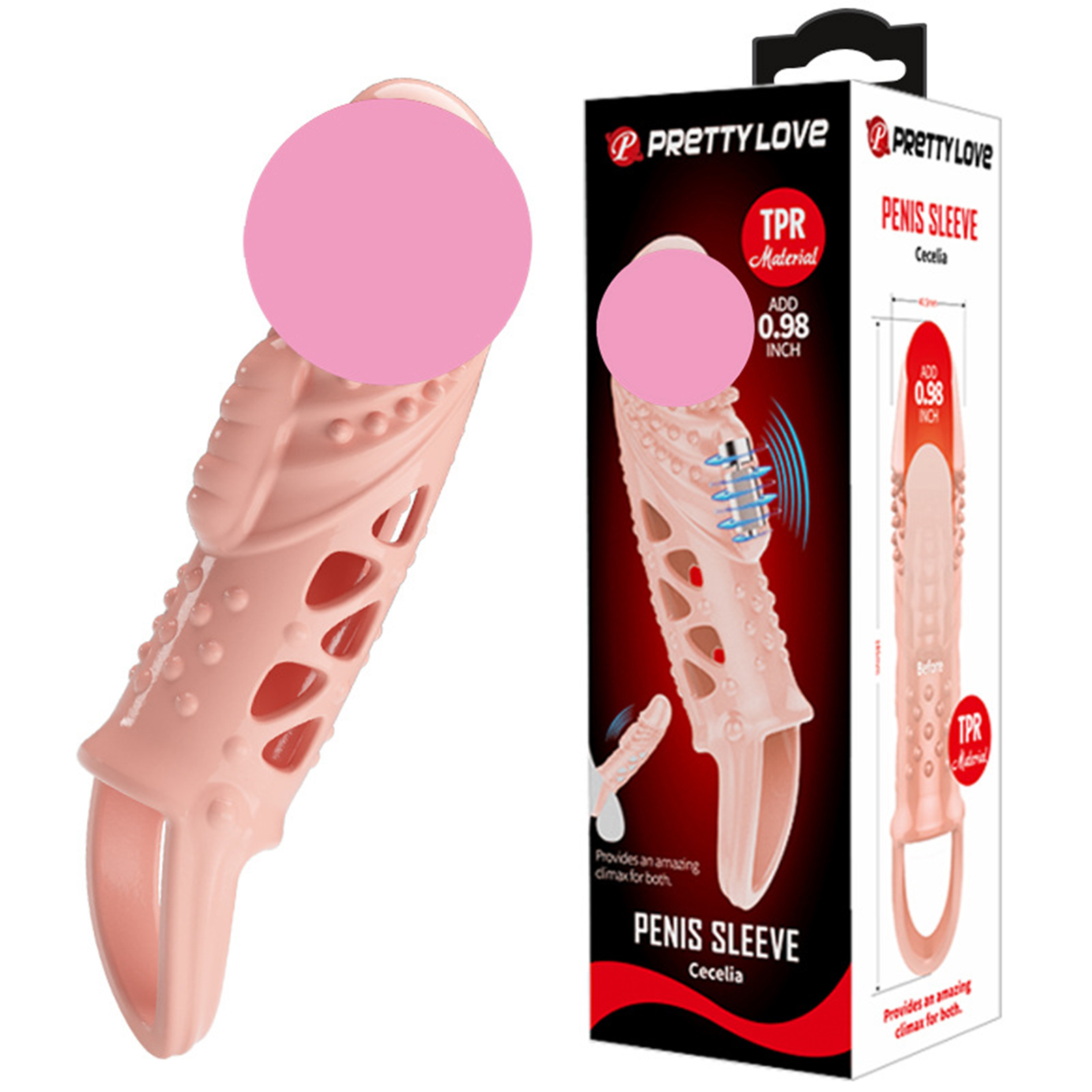 Wholesale Men Vibrating Penis Sleeve Lengthened Hollow Out Ultra-soft Penis Enlarger Adult Sex Toys For Couples flesh-color From China picture