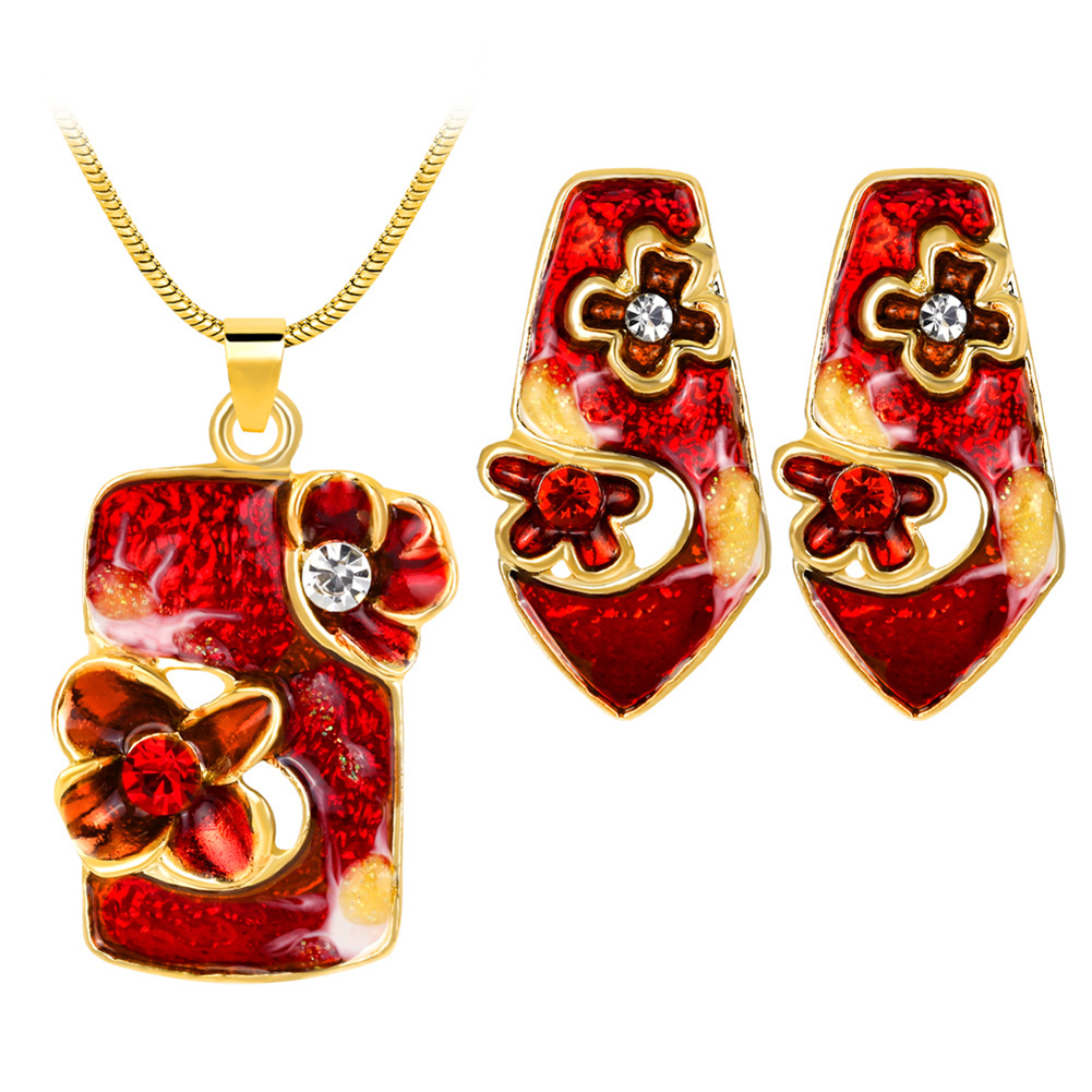 Wholesale Gold Plated Crystal Geometry Jewelry Set Colored Oil Painting