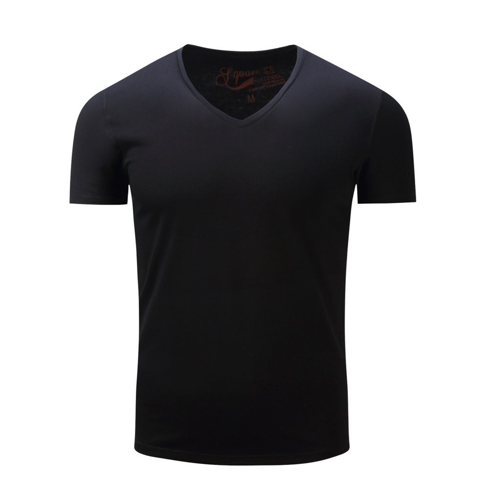 Man Stylish Short Sleeve T-shirt V Collar Pure Cotton Tops Solid Color