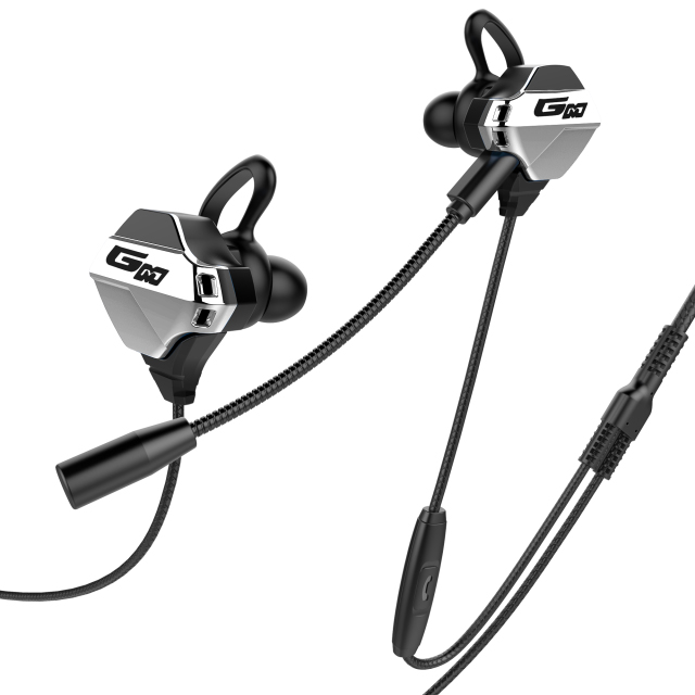 G10 Earphone Wired Gaming Headset In-ear Earbuds With Microphone Noise Reduction Stereo Sound Support Call Conversation Silver
