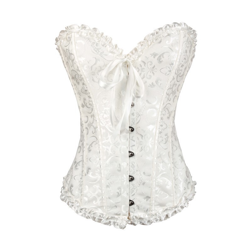 Women Corset Bustier Lingerie Bodyshaper Top Sexy Vintage Lace-up Boned Overbust Strapless Corset Tops White M