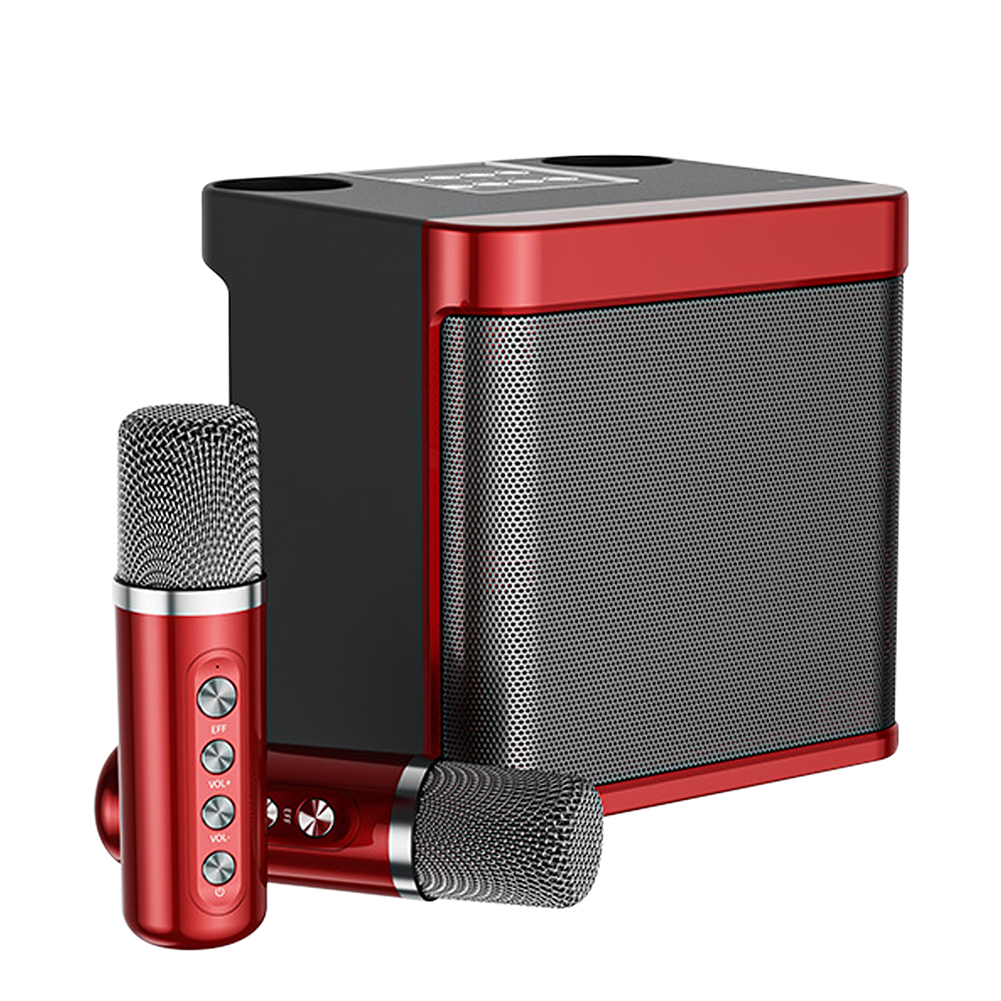 100w Wireless Dual Microphone Bluetooth-compatible Speaker Portable Smart External Karaoke Device Supports Voice-changing red