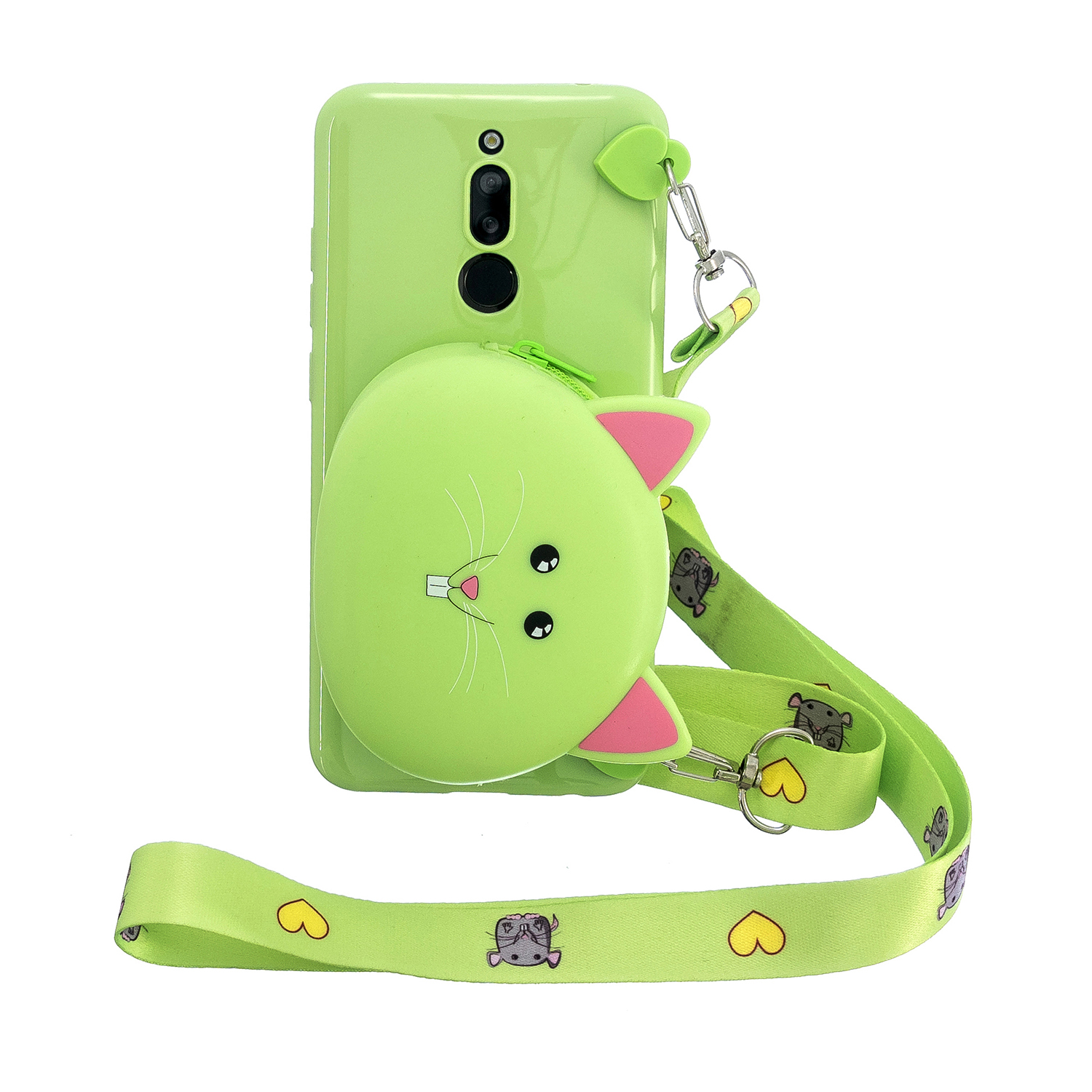 For Redmi 8/Redmi 8A Case Mobile Phone Shell Shockproof Cellphone TPU Cover with Cartoon Cat Pig Panda Coin Purse Lovely Shoulder Starp Green