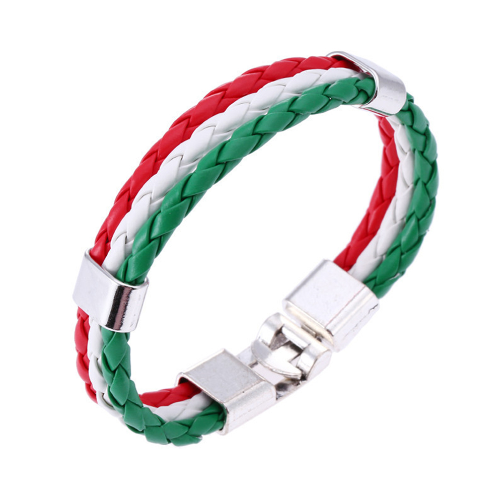 Wholesale Men Women Bracelet Braided PU Italian Flag Bangle Leather