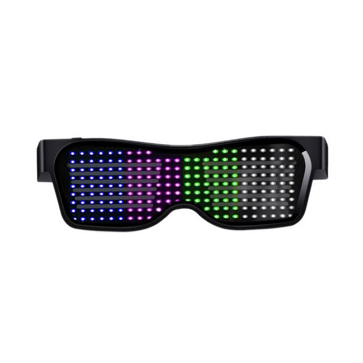Led Party Glasses App Control Bluetooth Customized Languages Flashing USB Charge Luminous Eyewear Christmas Concert Light Toy  Black frame colored light