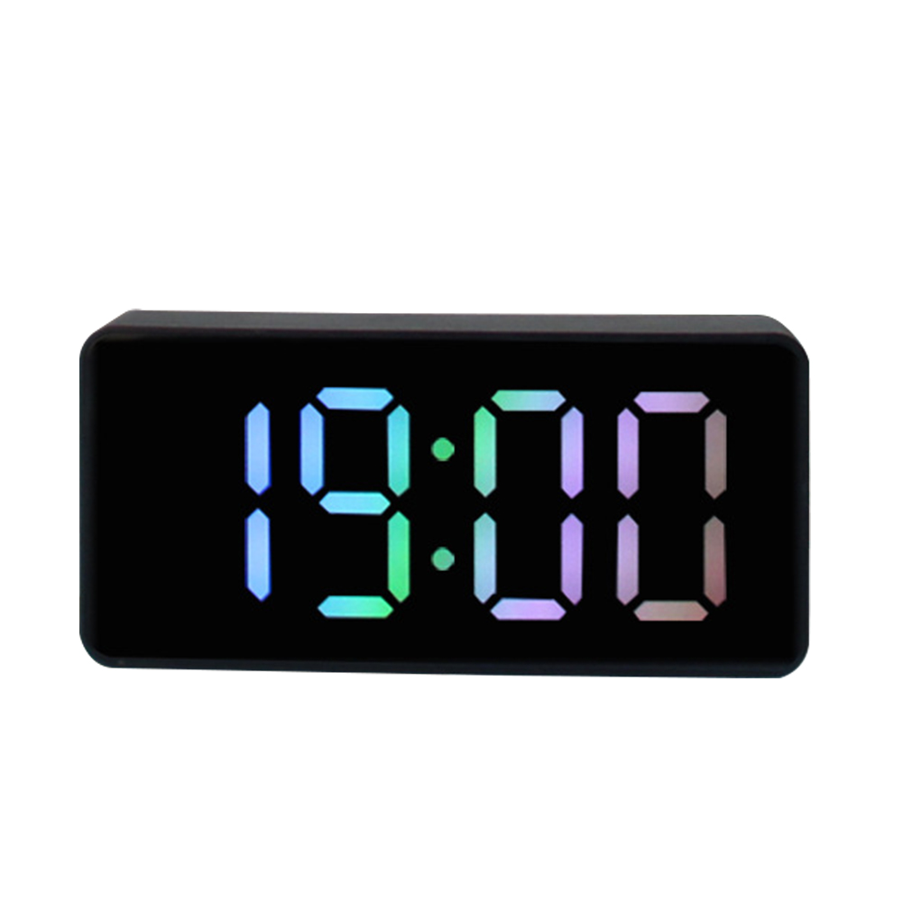 Digital Led Alarm Clock Voice Control Battery USB Dual Power Adjustable Brightness Mute For Teens Bedrooms Bedside Black / colorful
