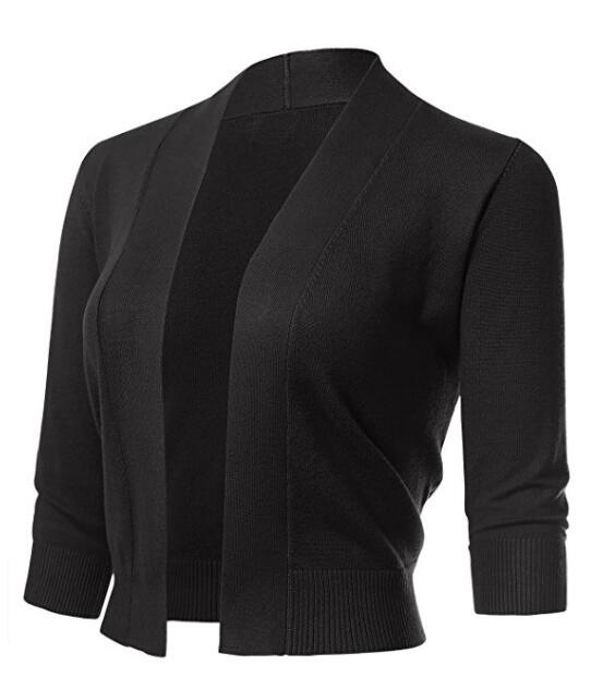 US GLORYSTAR Women's Casual Classic Solid Color 3/4 Sleeve Open Front Cropped Cardigan
