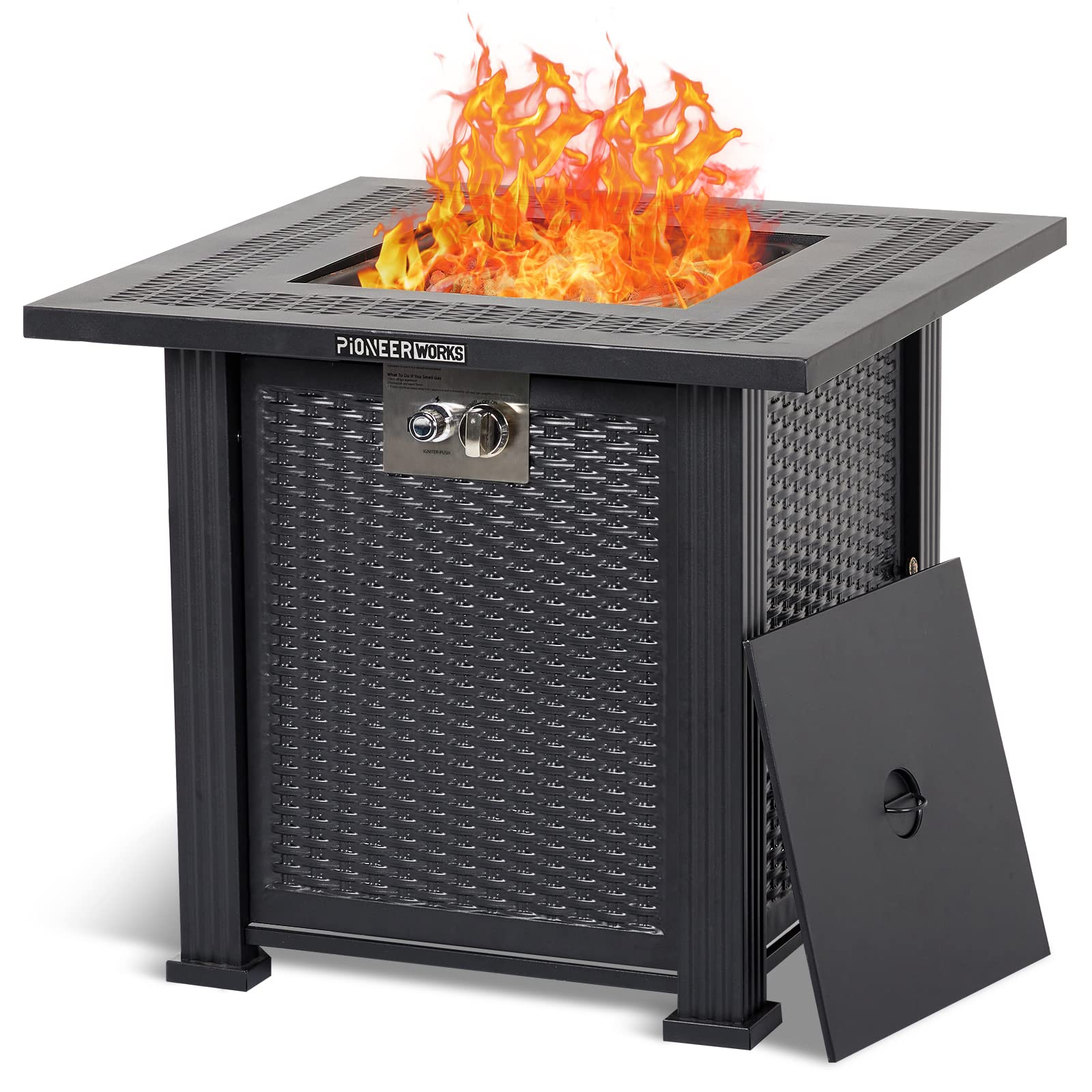 US PIONEERWORKS 28 Inch Propane Fire Pit Table 50000BTU Rectangle Fire Table With Cover