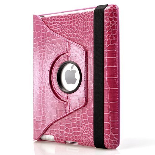 [US Direct] Dragonpad® 360 Degrees Rotating Stand Pu Leather Case for Ipad 3 (Pink Crocodile Color)