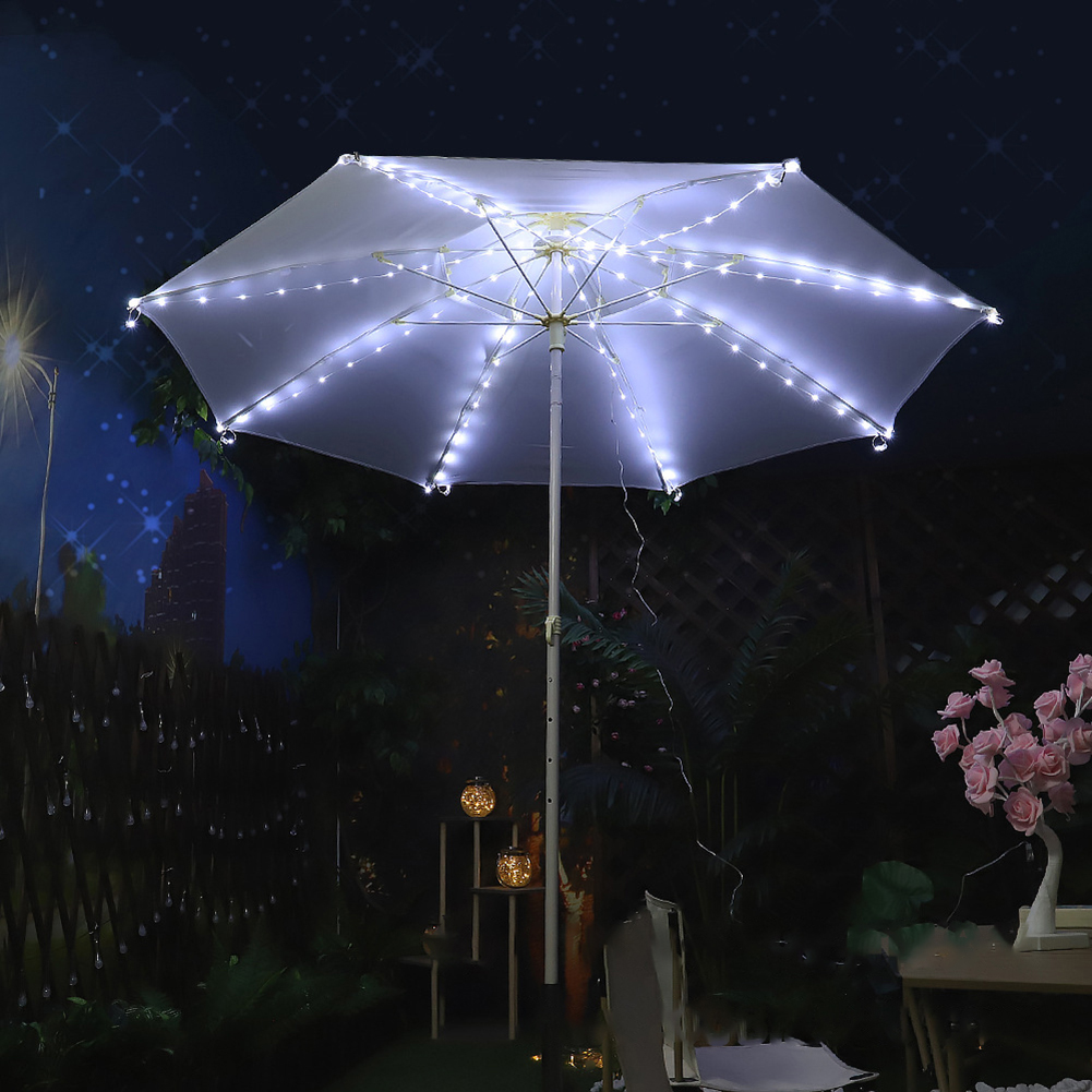 Patio Umbrella String Lights With Remote Control, 3.9Ft 104 LEDs, Battery Operated, Waterproof Wireless Lighting For Outdoor Backyard Garden Umbrella Decor White