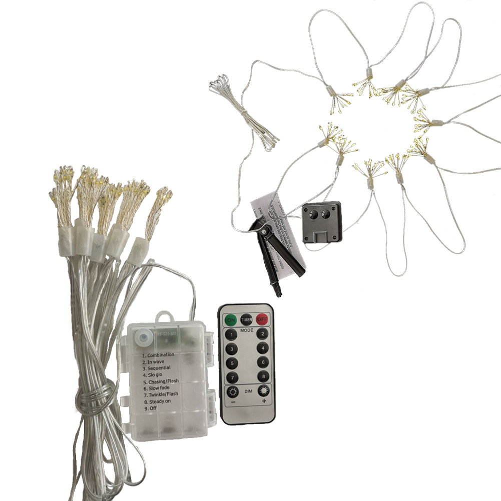 0.6w LED Fireworks String Light With Timing Function 8 Modes IP65 Waterproof Fairy Lights For Indoor Outdoor Decoration 5 pcs 50LED Waterproof battery box