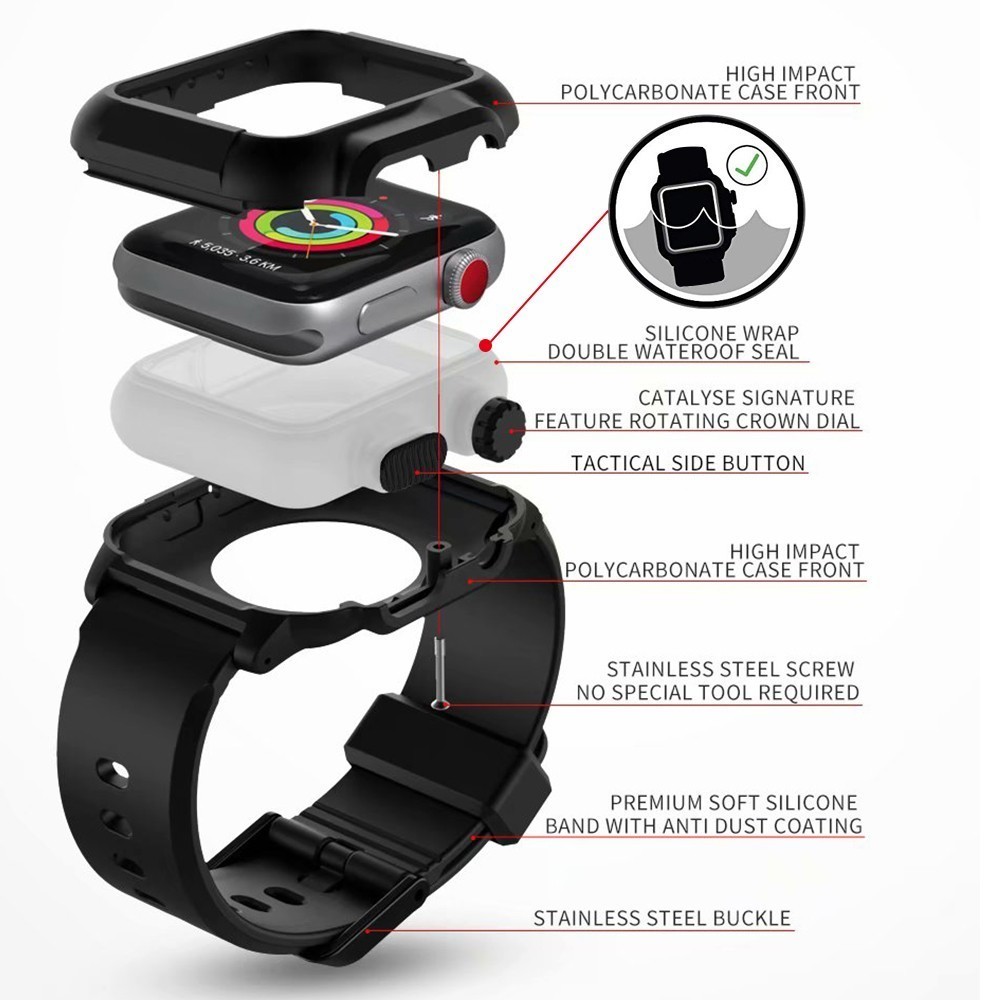 Waterproof Case for Apple Watch Band 4 iWatch Bands Silicone Strap 44mm
