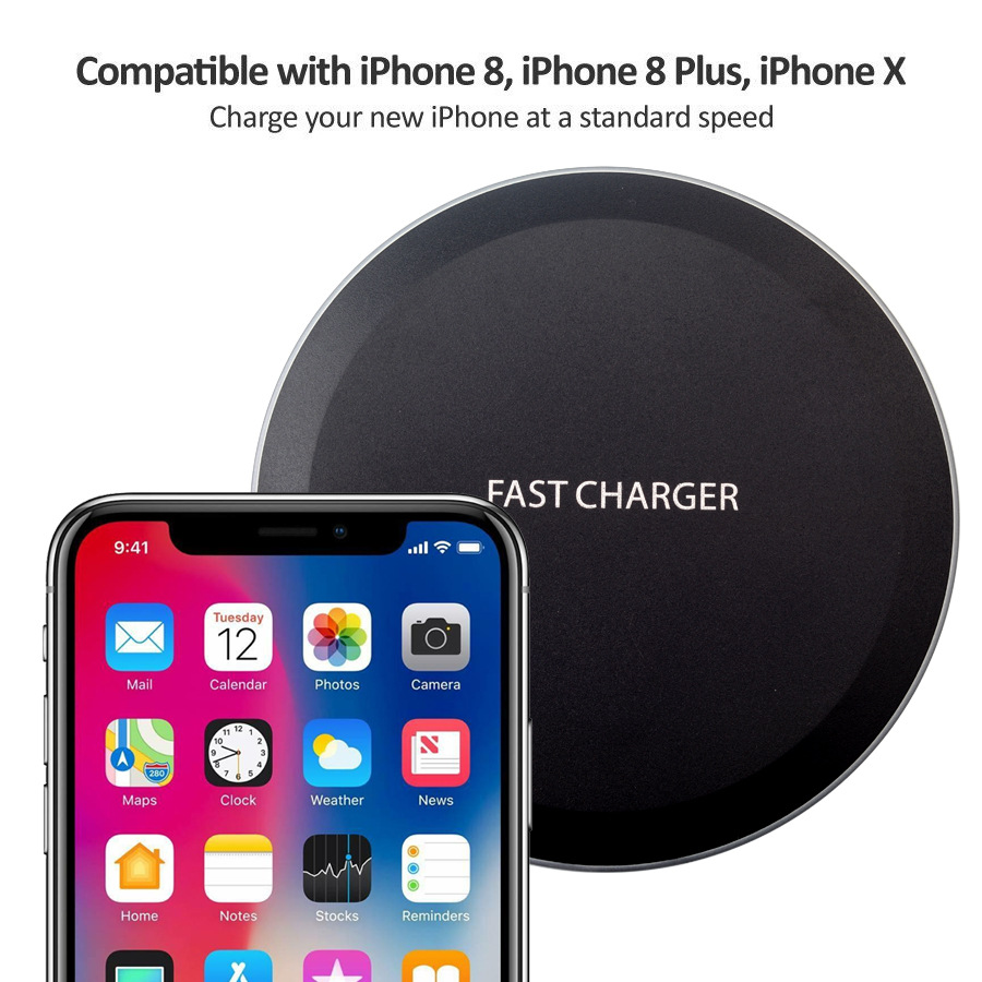 Ultra Thin Desktop QI Wireless Charger Mini Charging Pad for iPhone XS MAX XR X 8 Plus Samsung Note 9 S9 S8 Xiaomi black 5w
