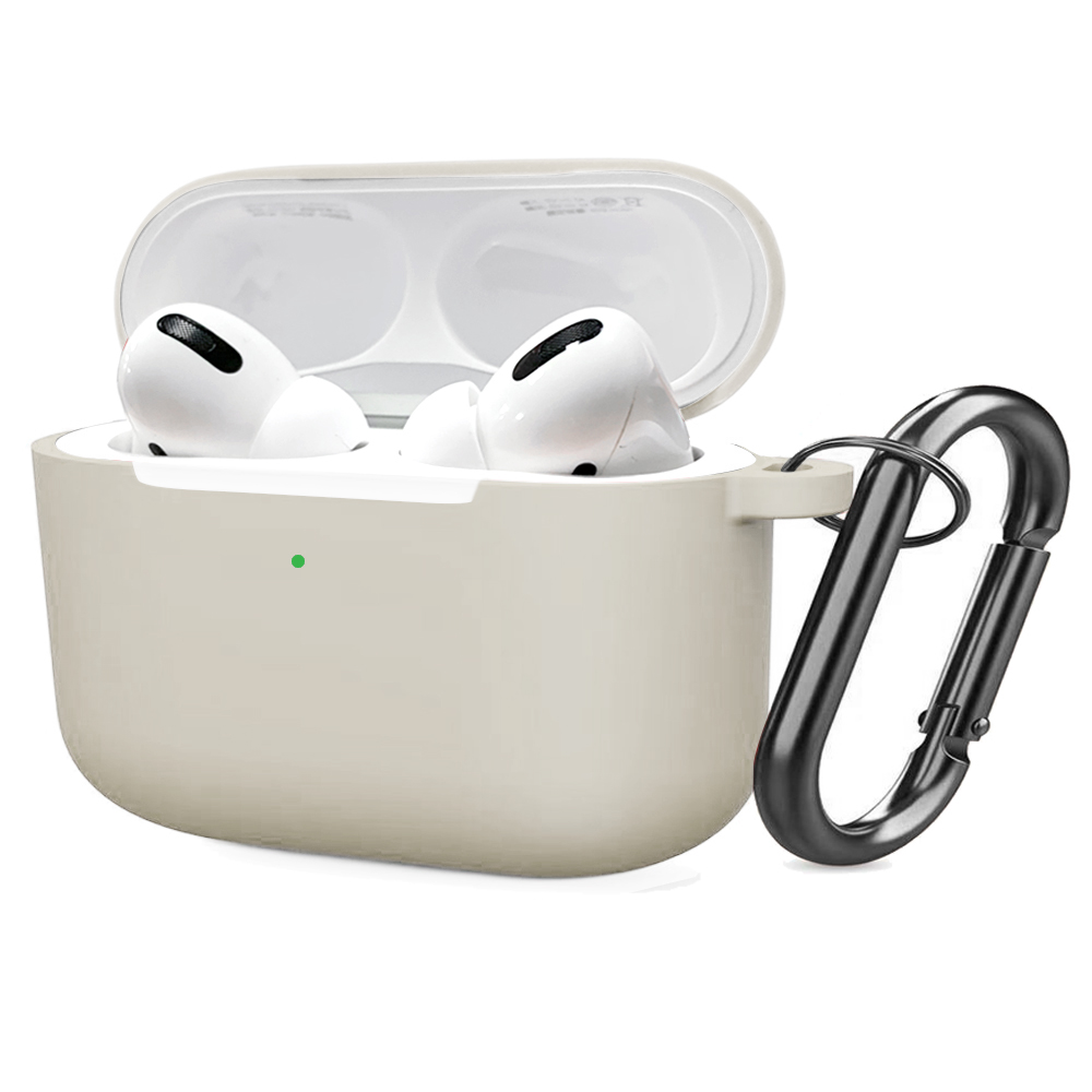 Soft Silicone Case for Airpods Pro Shockproof Hook Protective Bags With Keychain Earbuds Cover stone color