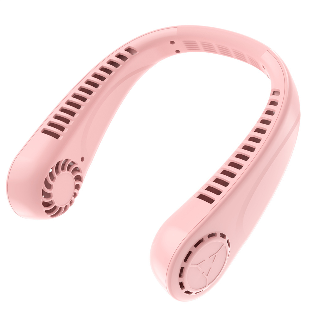 Portable Neck Fan 360°Fast Cooling Hanging Fan USB Rechargeable 3000mAh Battery Fan For Camping Office Travel pink