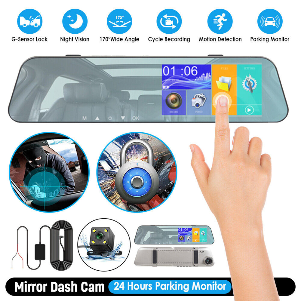 Irresistible Deals US 5-inch Rearview Mirror Car Dvr Dash Cam 1080p 2.5d Touch Night Vision Front Rear Hd Video Driving Recorder as shown