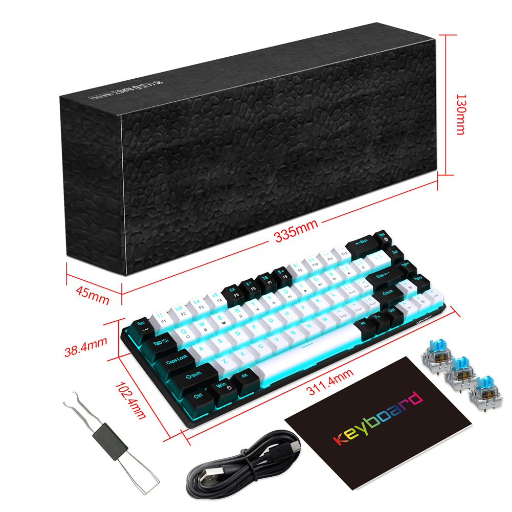 V800 Mechanical Gaming Keyboard LED Backlit Compact 68 Keys Mini Wired Keyboard