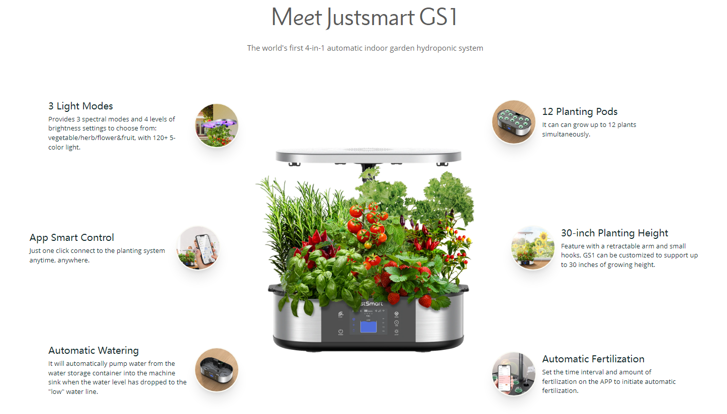 JustSmart 4-in-1 Automatic Hydroponic Growing System for Indoor Garden