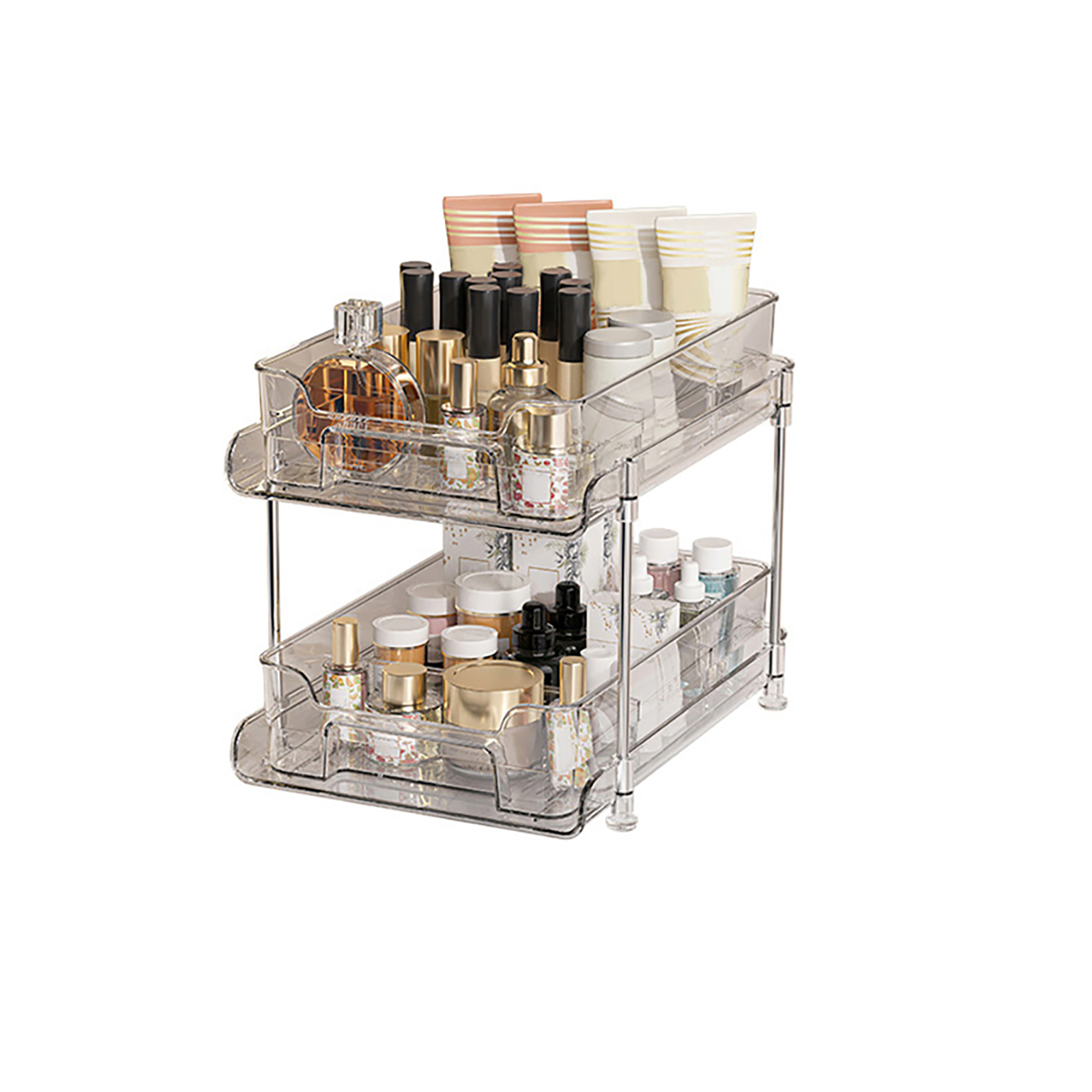 Pull Out Storage Shelf Bathroom Under Sink Organizers 2/3-Tier Storage Box Multi-Purpose Stackable Kitchen Pantry Organization Transparent Storage Rack For Kitchen Bathroom transparent 29x21.2x22 about 1051g