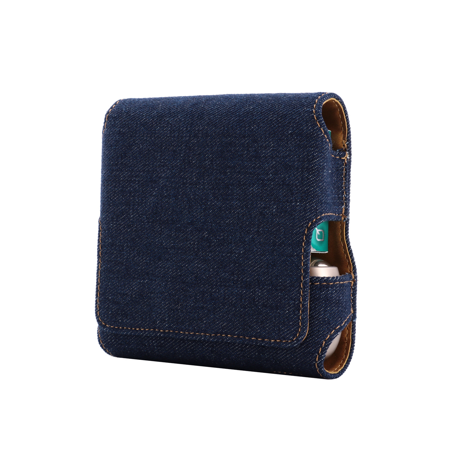 Magnetic Cover Compact Storage Box PU Leather Case for IQOS3.0 Electronic Cigarette with Card Slot Full Protection Shell Pocket  Denim dark blue
