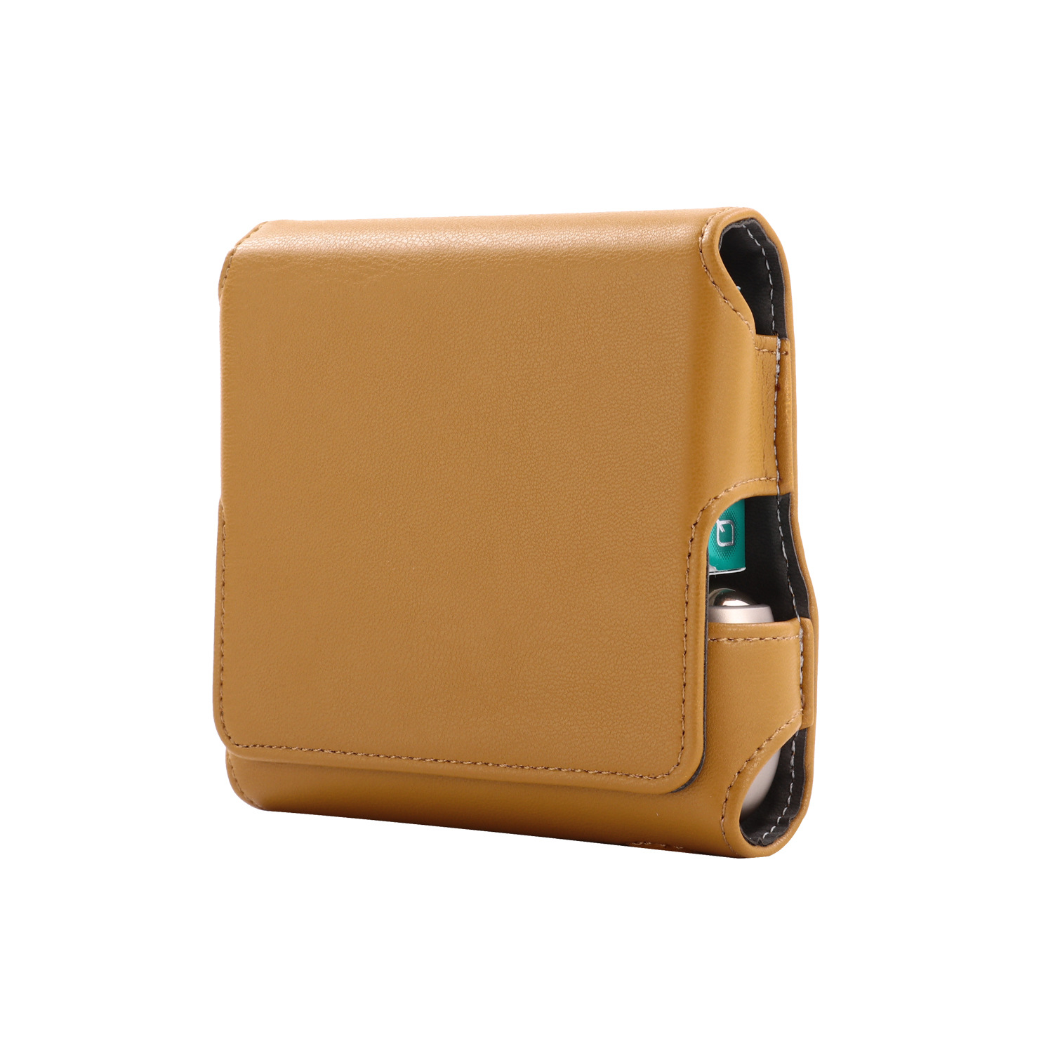 Magnetic Cover Compact Storage Box PU Leather Case for IQOS3.0 Electronic Cigarette with Card Slot Full Protection Shell Pocket  Light Brown