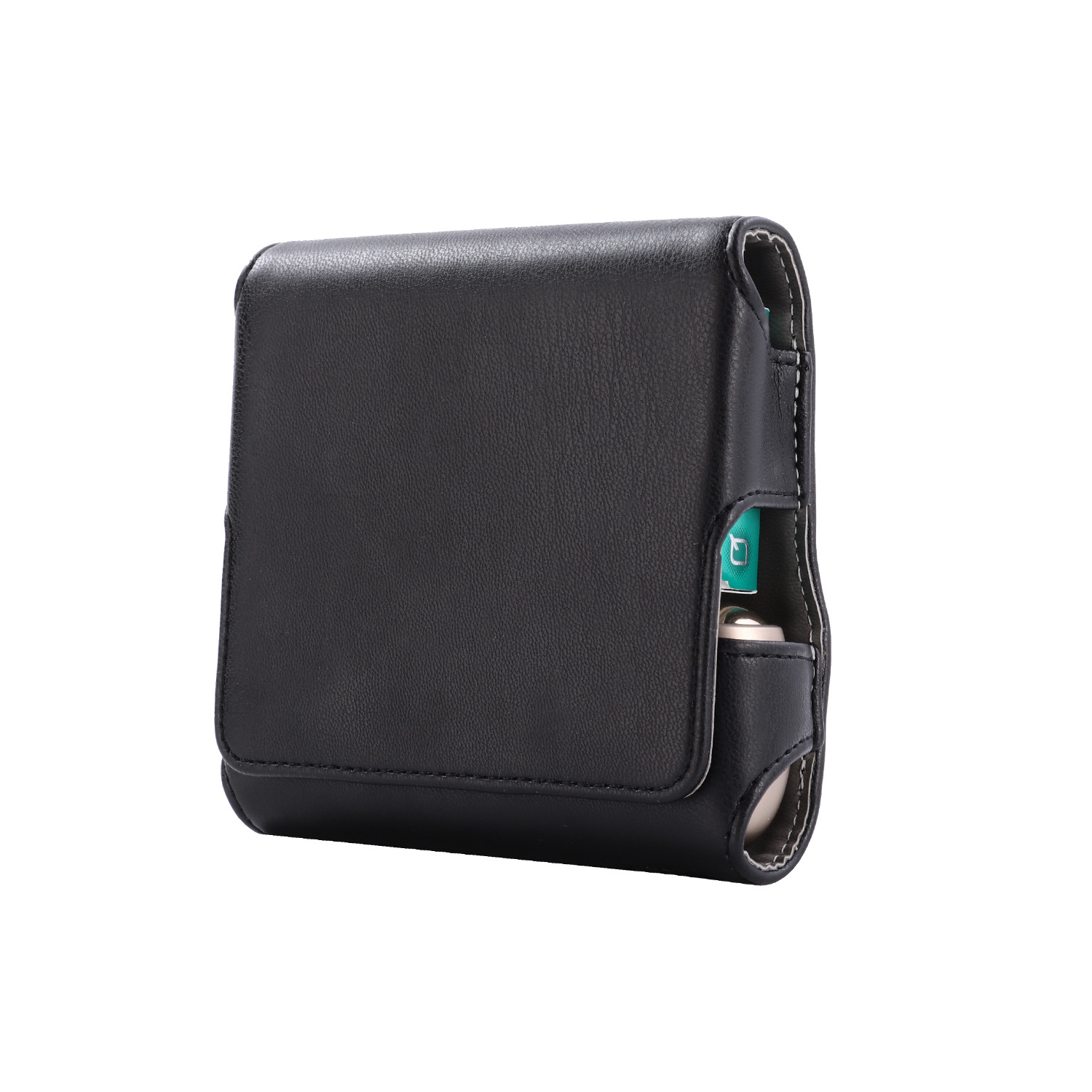 Magnetic Cover Compact Storage Box PU Leather Case for IQOS3.0 Electronic Cigarette with Card Slot Full Protection Shell Pocket  black