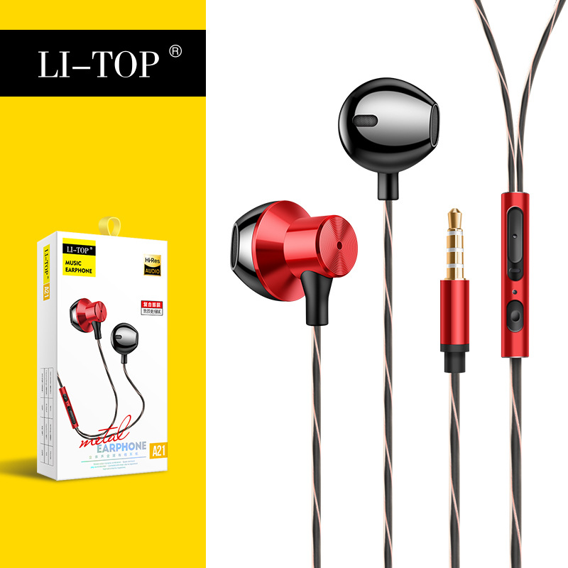 A21 Wired  Headphones, Noise Cancelling Stereo In-ear Earphone, Sport Music Headset, With Mic 3.5mm Jack Universal Earpods Red