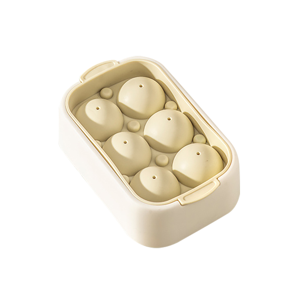 4pcs 6 Cavities Stackable Ice Mold Ice Tray Space Saving Food Grade Silicone Premium Ice Ball Maker With Lids Khaki 4pcs/pack