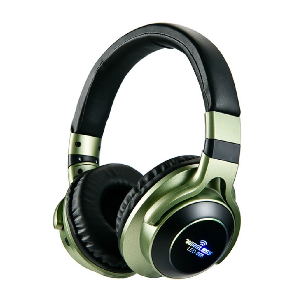 LED Light Wireless Bluetooth Headphones 3D Stereo Earphone With Mic Headset Support TF Card FM Mode Audio Jack green