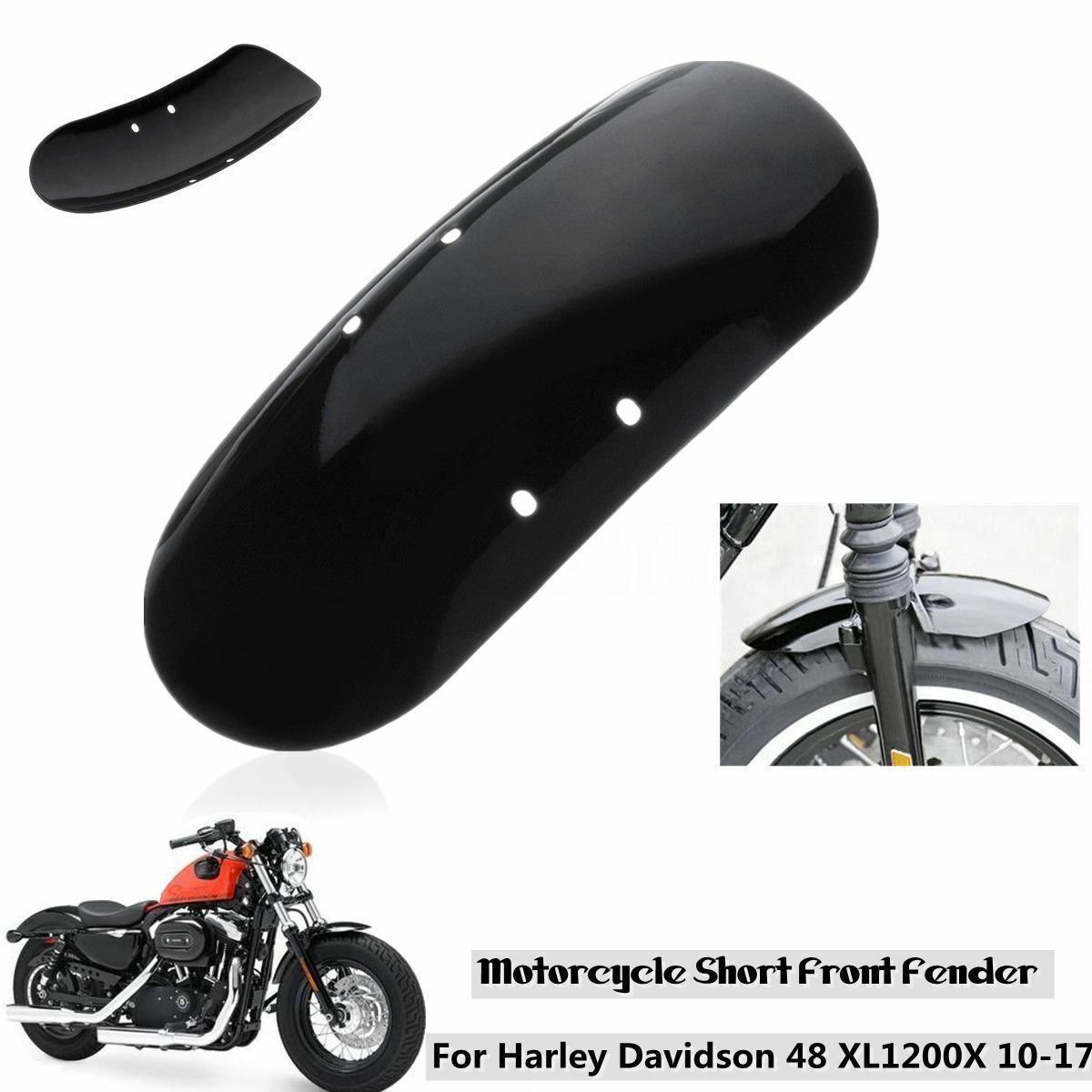 Motorcycle Metal Short Front Fender Mudguard  For 2010-2017  Sportster 48 XL1200X 1200 Bright black