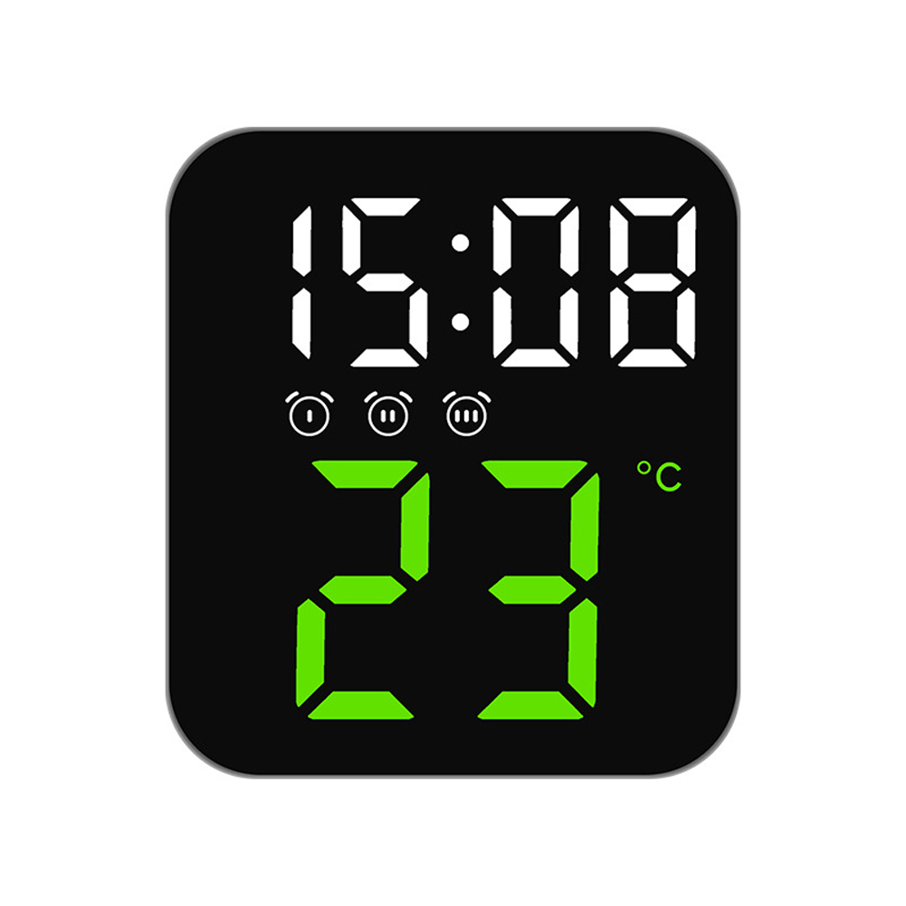 Led Electronic Digital Alarm Clock With Temperature Time Date Display 2 Levels Adjustable Brightness Bedside Clock For Home Decor green