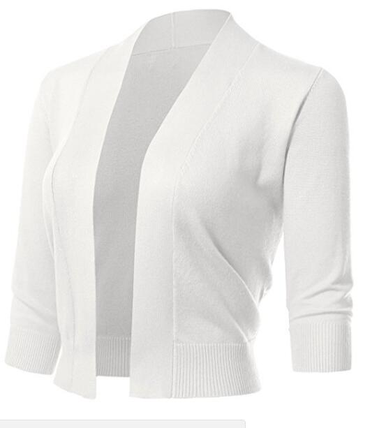 US GLORYSTAR Women's Casual Classic Solid Color 3/4 Sleeve Open Front Cropped Cardigan