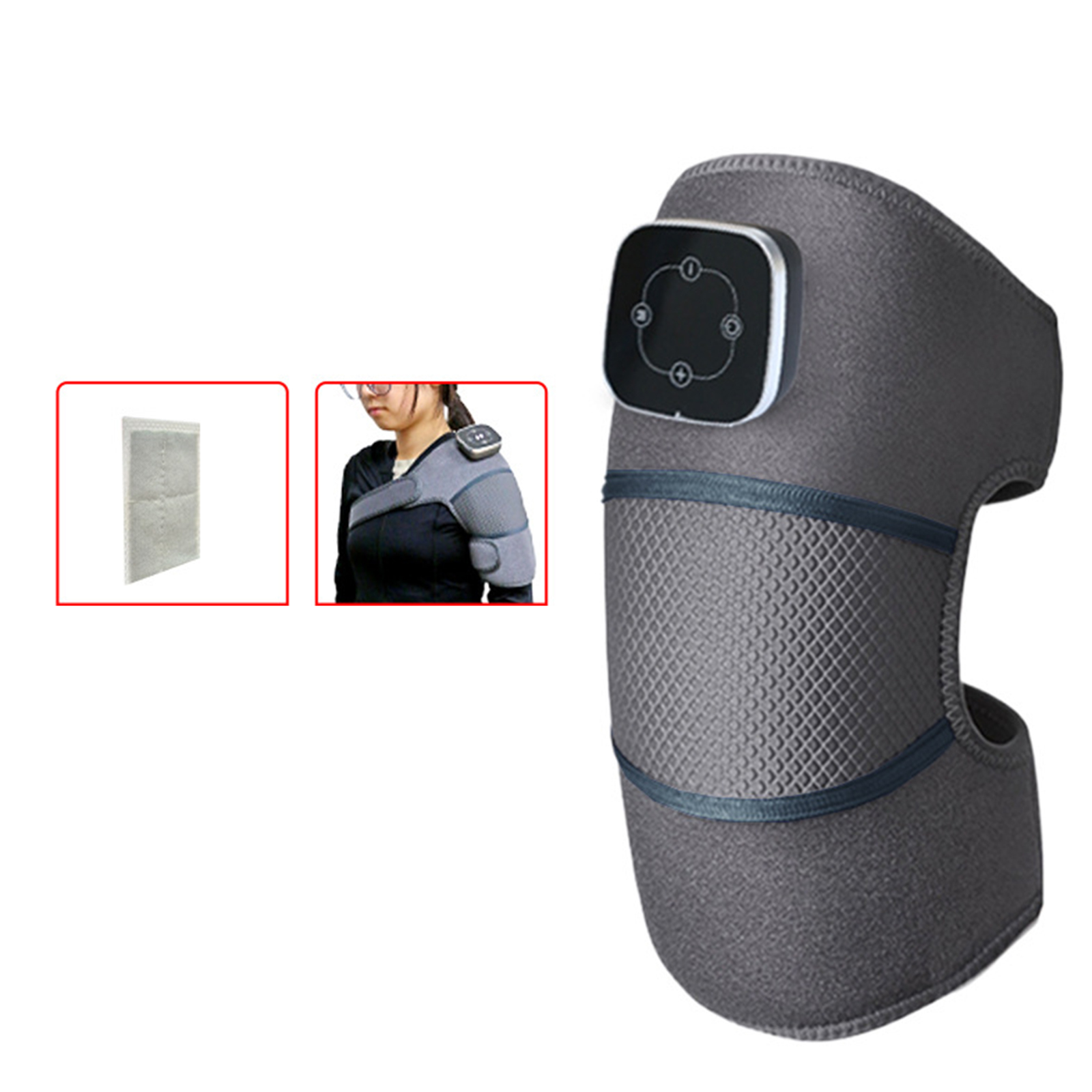 Knee Massager, Shoulder Leg Heating Pad With 5 Gear Heat And 3 Levels Vibration, Heated Knee Brace Wrap With Massage, For Knee Shoulder Elbow Arthritis Women Men English manual (grey)
