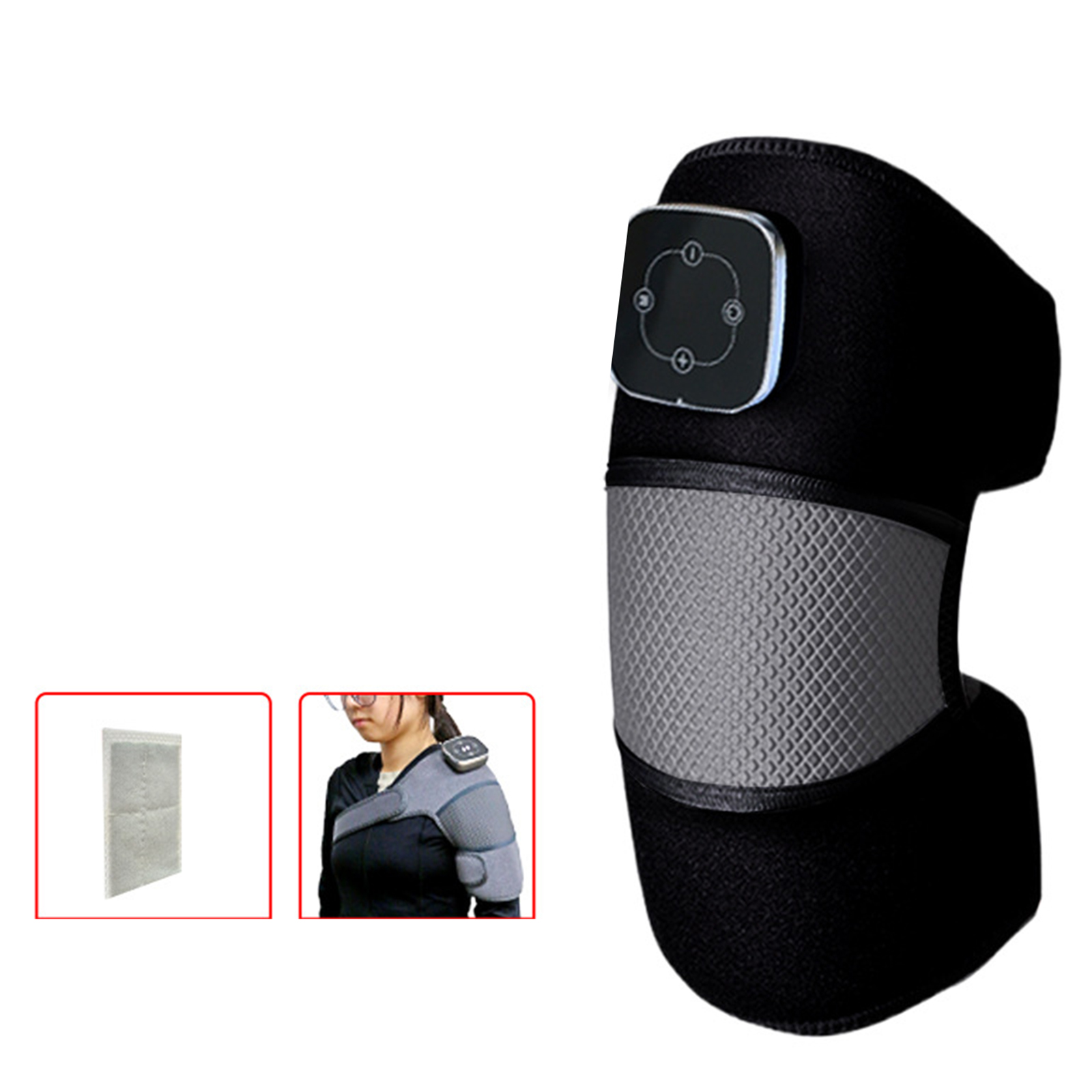 Knee Massager, Shoulder Leg Heating Pad With 5 Gear Heat And 3 Levels Vibration, Heated Knee Brace Wrap With Massage, For Knee Shoulder Elbow Arthritis Women Men English manual (black gray)