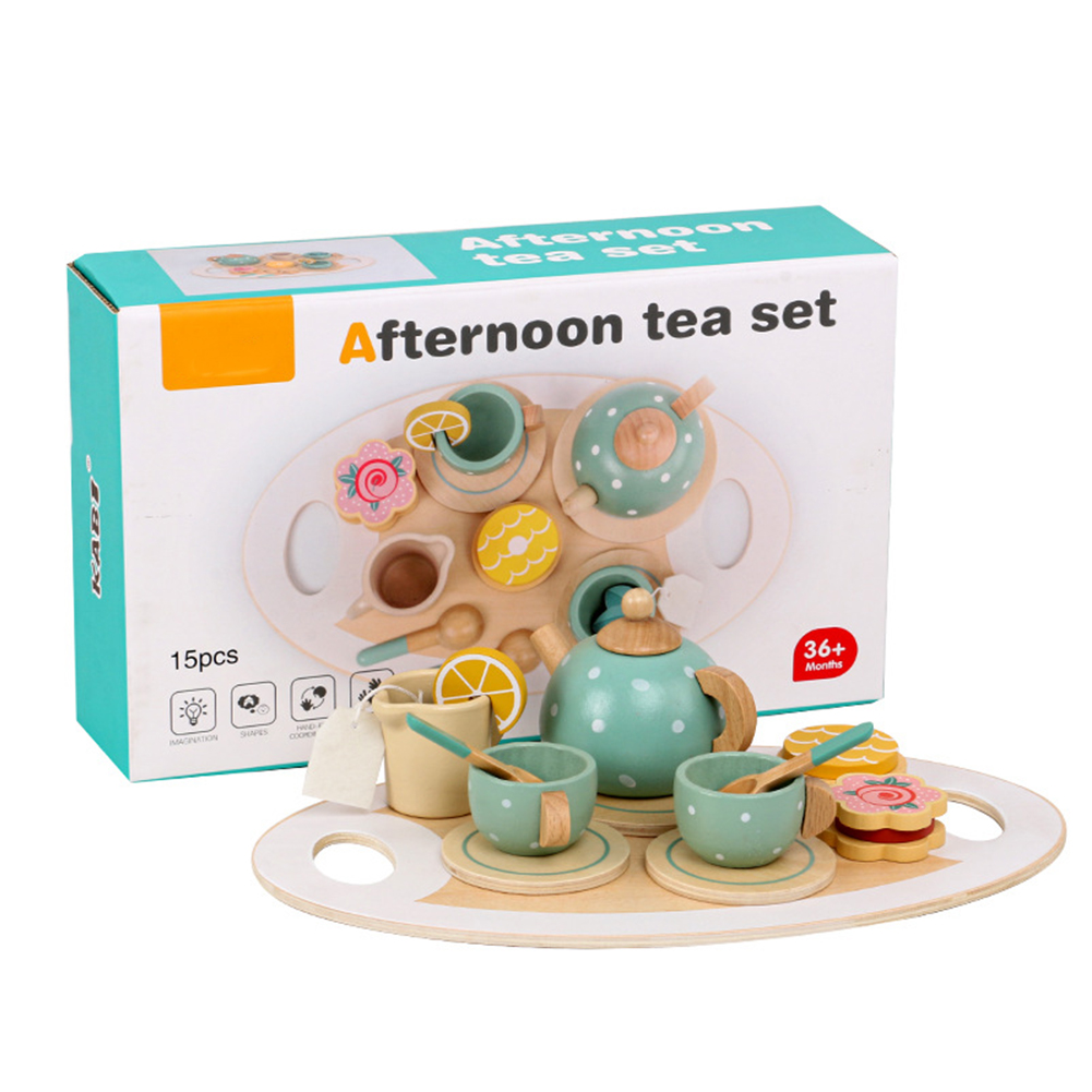Kids Wooden Afternoon Tea Set Toy Pretend Play Food Learning Role Play Game Toys For Girls Boys Gifts tea set