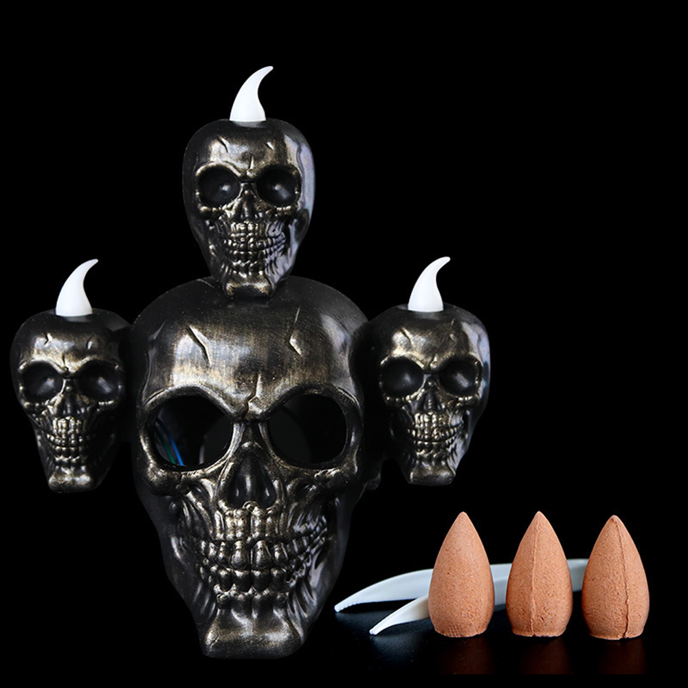 Halloween Led Scary Skull Smoke Lamp Bar Haunted House Desktop Ornaments for Halloween Party dark gold