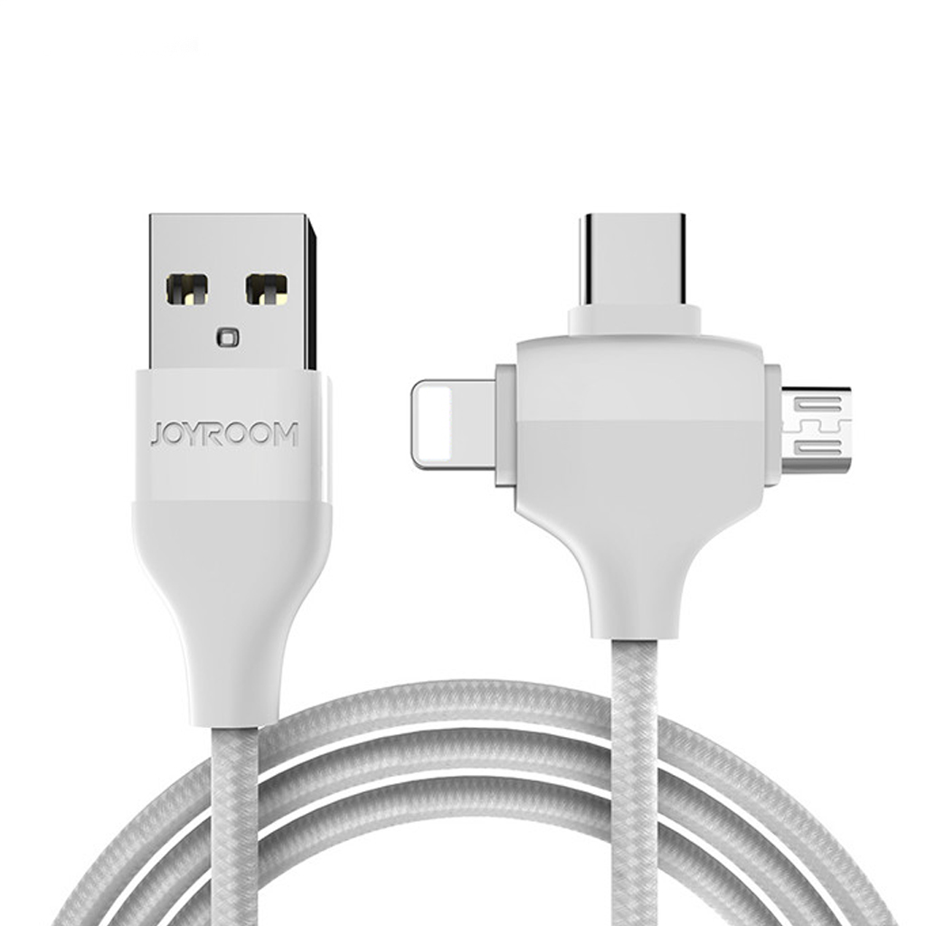 Joyroom L317 2.4A Nylon Braided USB Charging Cable 3 in 1 for Apple / Android / Type-c Cable white_white