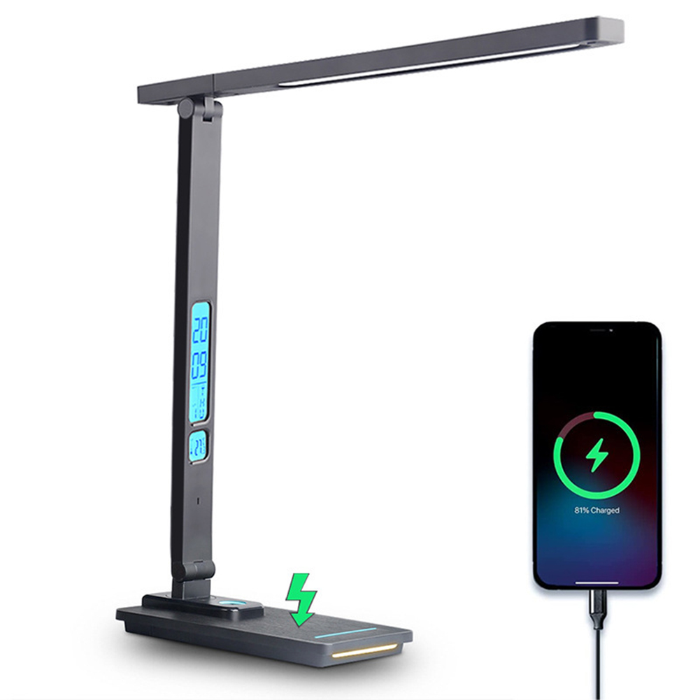 LED Desk Lamp with Wireless Charger Dual Lcd Display Smart Eye Caring Table Lamp