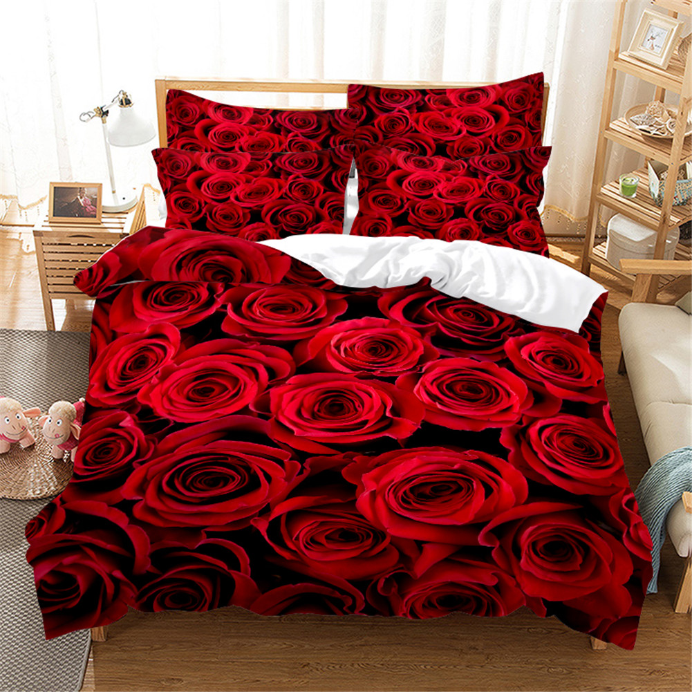 2Pcs/3Pcs Full/Queen/King Quilt Cover +Pillowcase Set with 3D Digital Flower Printing Twin