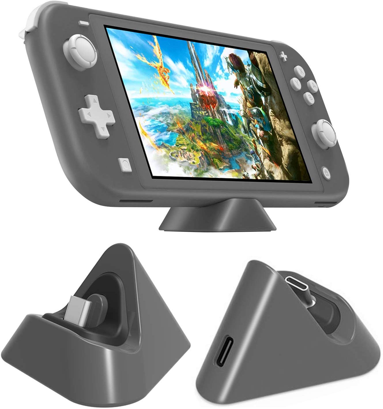 Universal Gaming Machine Portable Triangle Shaped Type-C Charging Base for Switch/Lite gray