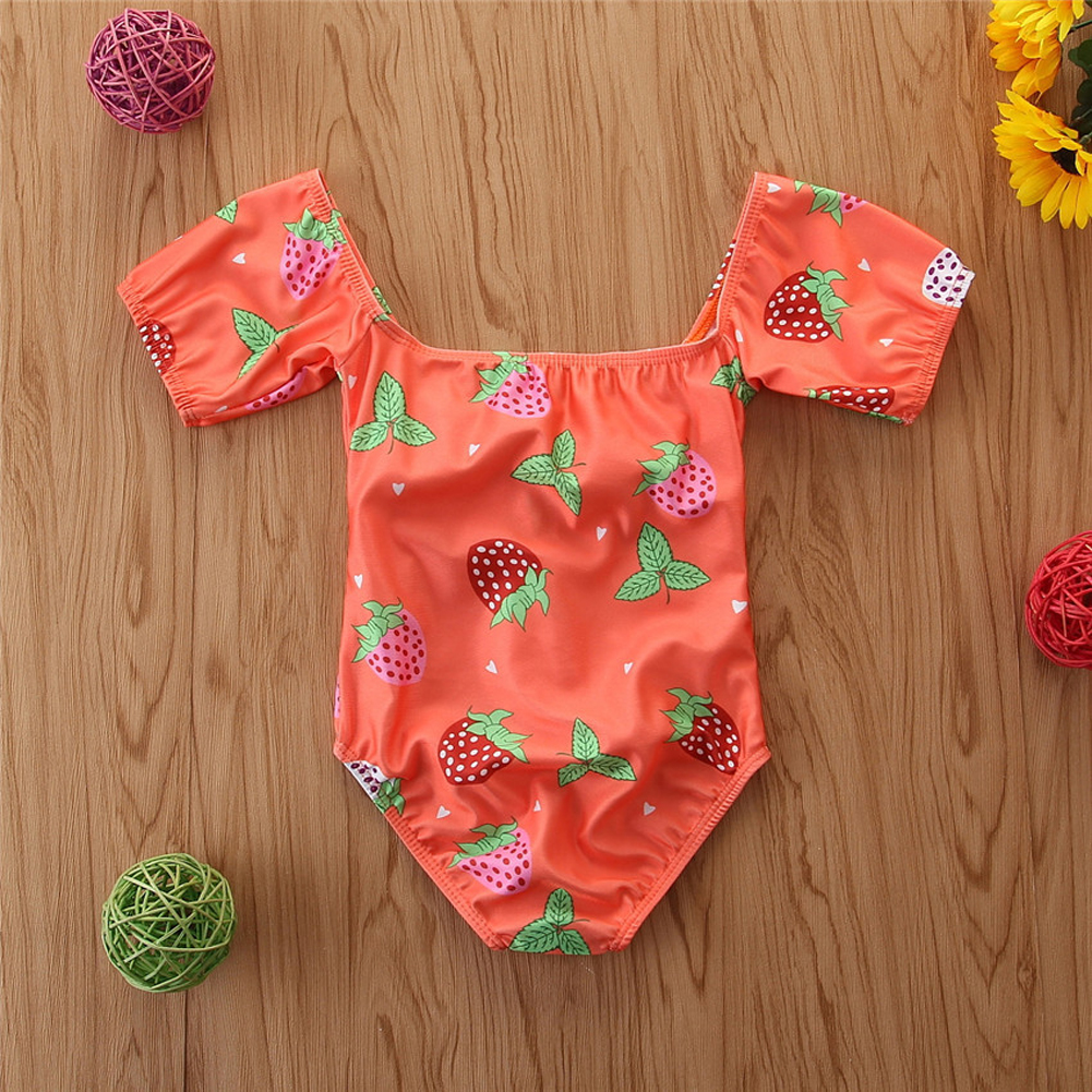 Girls One-piece Swimsuit Cute Strawberry Printing Short Sleeves Quick-drying Swimwear For 1-6 Years Old Kids 205025 4-5y 5T