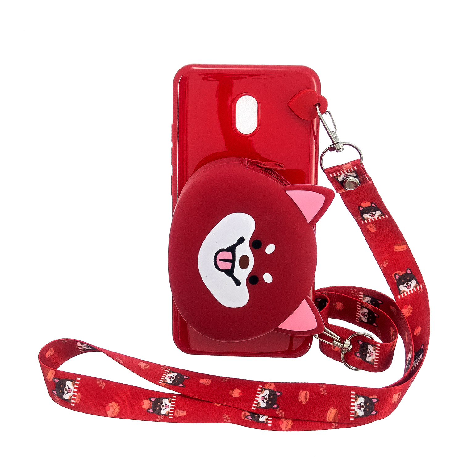 For Redmi 8/Redmi 8A Case Mobile Phone Shell Shockproof Cellphone TPU Cover with Cartoon Cat Pig Panda Coin Purse Lovely Shoulder Starp Red