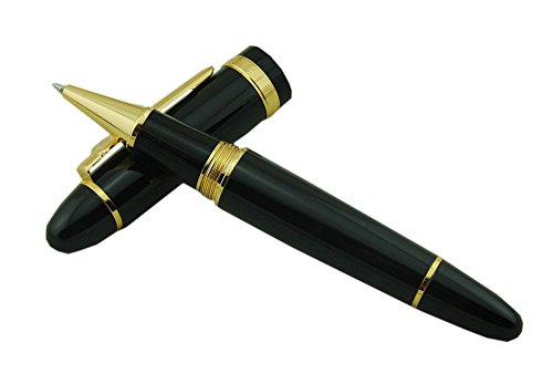 Jinhao Black Rollerball Pen with Golden Metallic Edge for Office Writing  Black + Gold