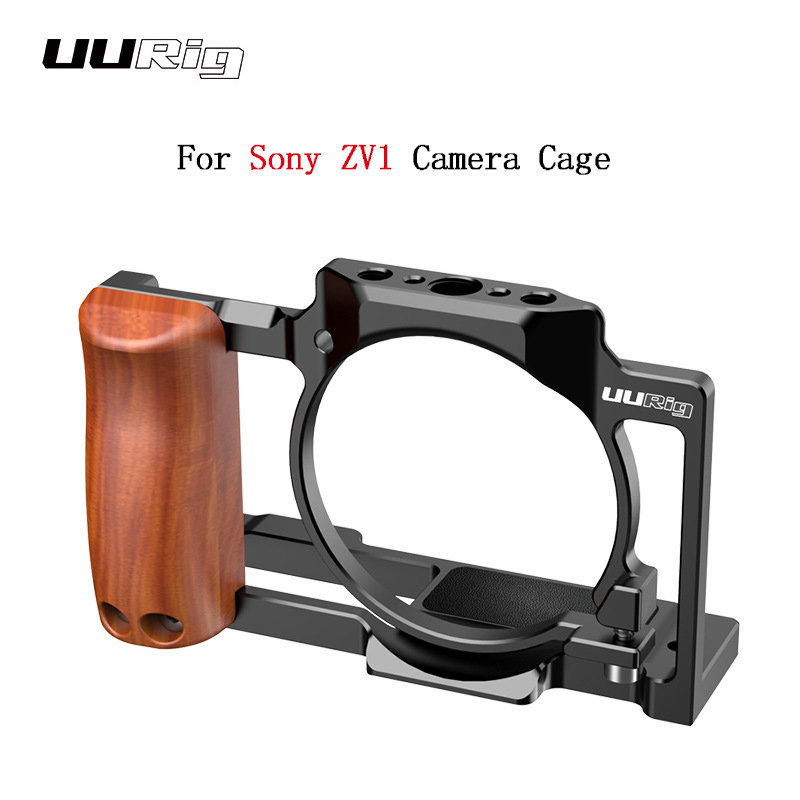 Professional Wooden Handgrip Camera Protective Cage for Sony ZV1 Camera Vlog Photography Expansion Frame Cage black
