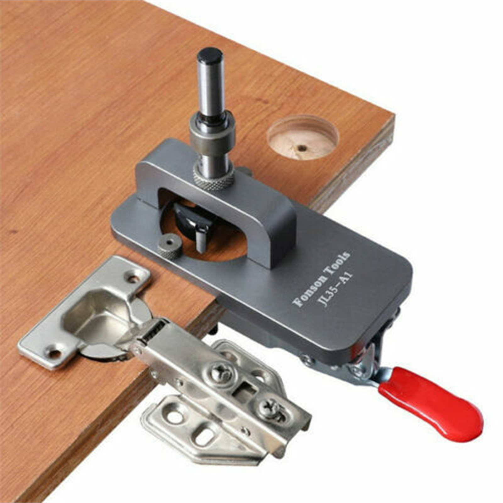 35MM Concealed Hinge Jig, Aluminum Alloy Hinge Hole Drilling Jig Puncher Locator, Woodworking Drilling Tools For Door Cabinets Hinges Mounting 35mm