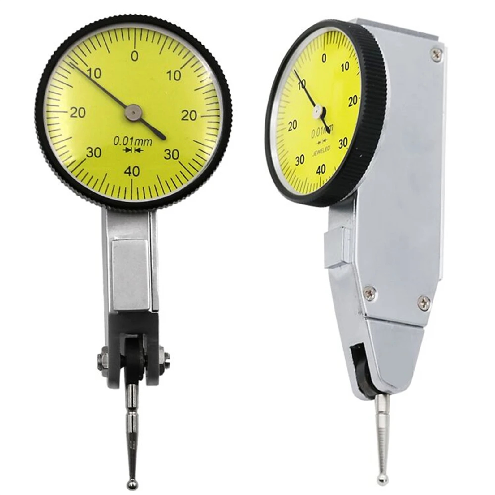 Electronic Digital Dial Indicator 0-0.8mm Precision 0.01mm Gage Digital, 240° Rotation Function, Universal Flexible Magnetic Base Stand Holder 0.8mm yellow BFB26
